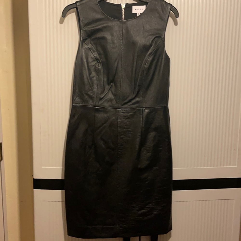 Milly sleeveless black dress, front is soft leather brand new (never worn)